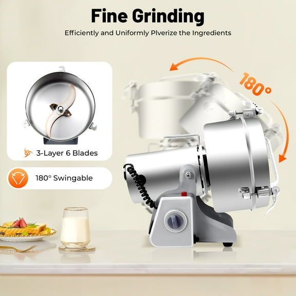 Toolven 2500g Electric Grain Grinder Mill Safety Upgraded 4500W High-speed Spice Herb Grinder Commercial Superfine Grinding Machine Dry Cereals Pulverizer 110V