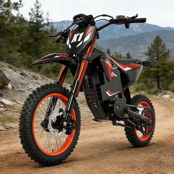 4500W Electric Dirt Bike for Adults 50mph Top Speed 60Miles Range off Road E-Motorcycle 14"/12" Fat Tire Mountain E Bike 60V 28.8Ah Battery, Full Suspension, Dual Hydraulic Brakes, UL2849 Compliant