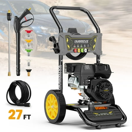 3600PSI Pressure Washer with 4 Nozzle, Portable Gas Pressure Washer for Patios, Cars, Fences, Driveways, 2.6GPM High-Power Washer with 28' High-Pressure Hose, Red & Black