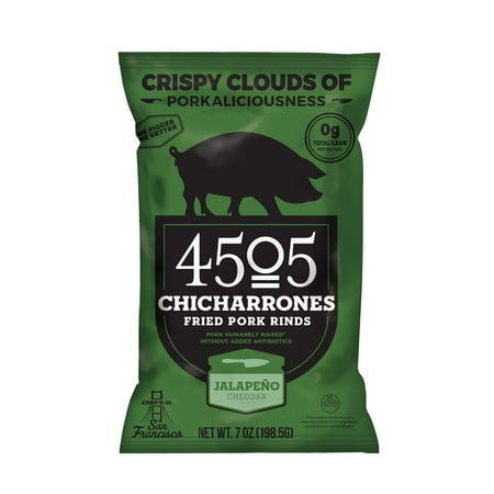 4505 Meats Jalapeno Cheddar Chicharrones, Fried Pork Rinds, Keto Certified, Family Size Bag, 14 Servings, 7 Ounce