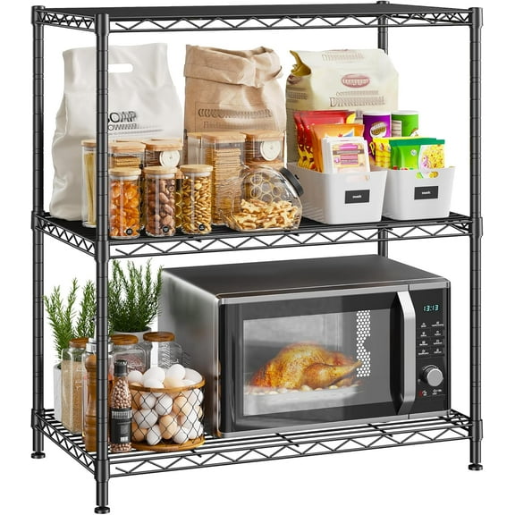 450LBS Storage Shelves 3 Tier Metal Shelving Unit Adjustable Wire Shelving Storage Rack Pantry Shelves for Kitchen Laundry Office Dorm Closet Bathroom 24" W x 30" H x 14" D Black