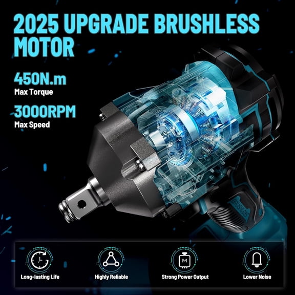 450N.m/332Ft-lbs Brushless Impact Wrench, 1/2" Cordless Impact Gun with 4.0Ah Battery & 4 Sockets, Electric Impact Driver for Car/ Furniture/Lawn Mower - Blue (450N)
