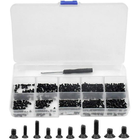 450PCS Miniature Screws, Phillips Flat Head Small Screw M2.3 M2.6 M3 Countersunk Repair Screws Assortment Set, Black Self-Tapping Electronic Screw for Computer PC Pan Motherboard Watches Toys