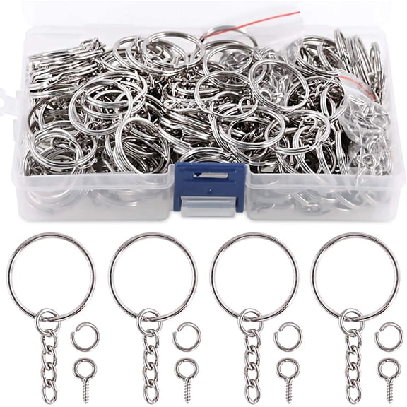 450Pcs 1" 25mm Sliver Key Chain Rings Kit, Including 150Pcs Keychain Rings with Chain and 150Pcs Jump Ring with 150Pcs Screw Eye Pins Bulk for