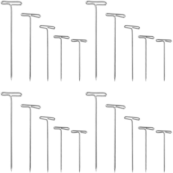 450Pcs 5 Styles Metal T Push Pins Wig Pins Long Stainless Steel Silver 3.2cm 4.5cm 5.3cm 3.75cm 2.7cm Push Sewing Straight Needle for DIY Blocking Knitting Crocheting Fabric Foam Head Crafts