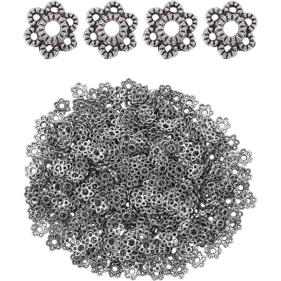 450Pcs Spacer Beads Tibetan Hollow Flower Caps Silver Flower Bead End Caps Alloy Beads Crafts Supplies for Bracelet Necklace Earrings Jewelry Making Supplies Findings diy