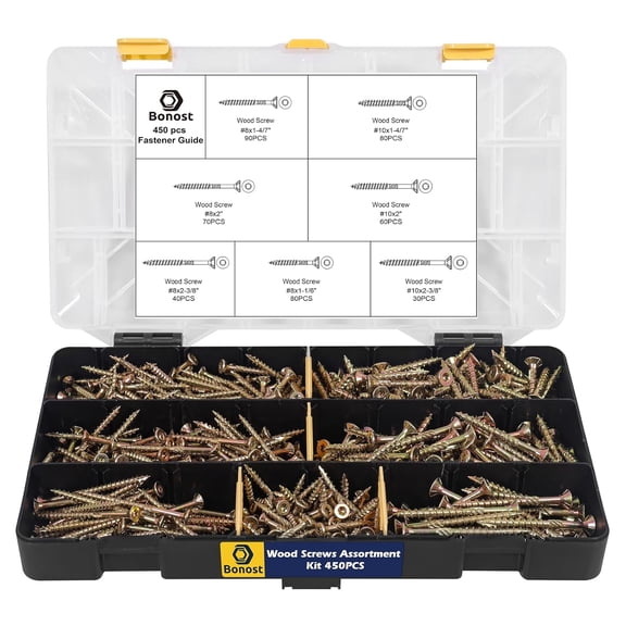 450Pcs Torx Drive Wood Screws Assortment Kit with Matching Bits for Decking, Furniture & Woodworking