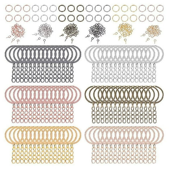 450Pieces Colorful for Key Chain Ring Kit Jewelry Making DIY Craft 6 Different C