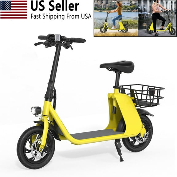 450W 36V Folding Sports Electric Scooters Bike E-Scooter with Seat Ebike Biycle Moped for Adult Commuter, Yellow