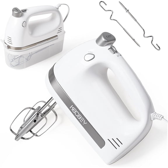 450W Electric Hand Mixer, 5-Speed Handheld Mixer with Storage Case, Turbo & Eject Button, Includes 2 Beaters & 2 Dough Hooks for Baking, Cake, Egg, Cream (White)