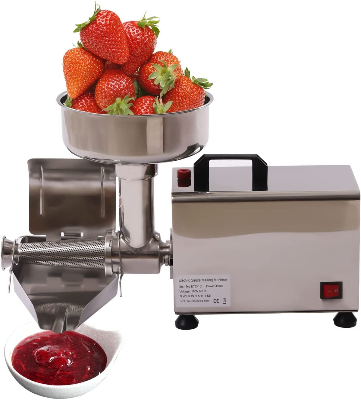 450W Electric Tomato Strainer Commercial Tomato Milling Machine Stainless Steel Tomato Press and Strainer 50 Kg/H Food Strainer and Sauce Maker for Tomato Strawberry and Blueberry Sauce