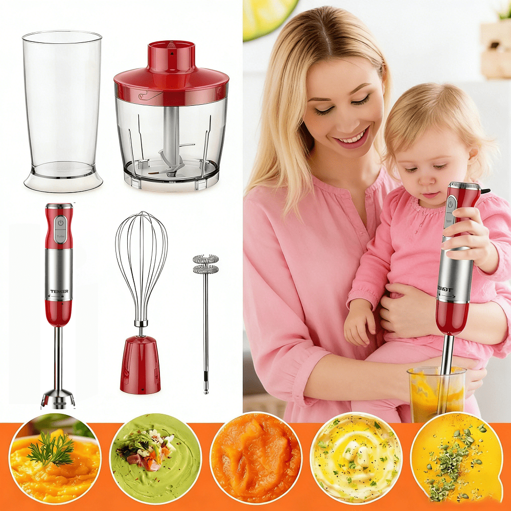 450W Immersion Blender 5 In 1 Electric Hand Blender 30 Speed Mode With Mixing Beaker Chopper Whisk Milk Frother For Kitchen Food Prep Baby Food Making 24Oz Cup 17Oz Bowl Stainless Steel Blades