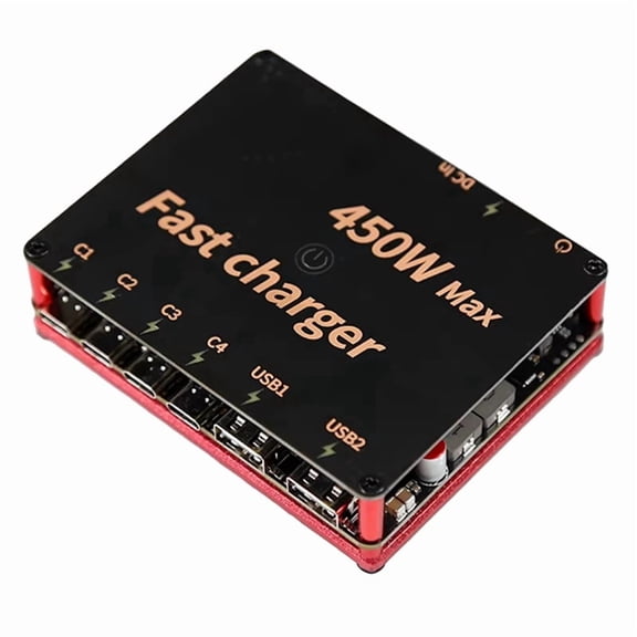 450W Six-Way High Power Simple CNC Quick Charge Indicator Shell Mechanical Style Fast Charging Desktop Charger B,1 * 450W Desktop Charger,Red