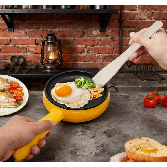 450W Small Electric Skille, 6 Inch Nonstick Egg Pan 110V Round Mini Frying Pan Stainless Steel Electric Skillet with Handle for Frying Egg Dumpling Bacon Sausage