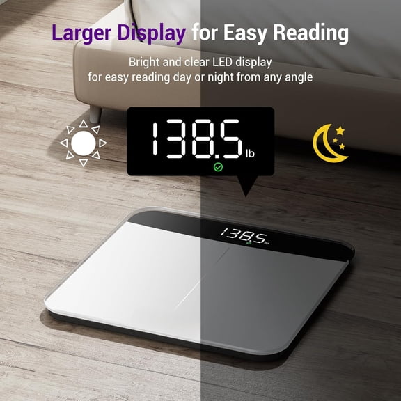 450lb Digital Bathroom Scale, Accurate Body Weight Scale with Automatic Weighing for Adults, Pets, and Small Items, Large LED, Sturdy Durable Base, White