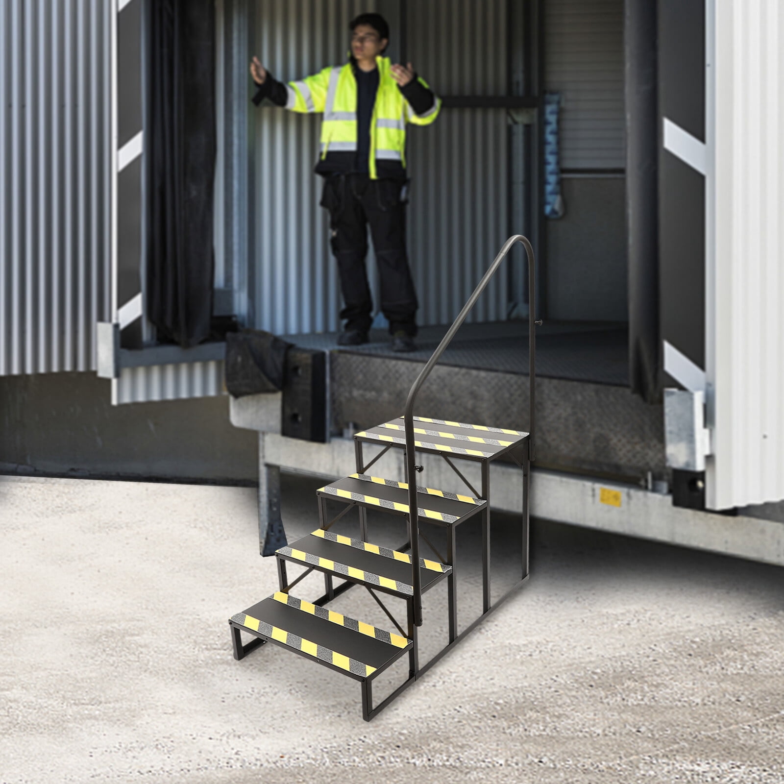 450lbs 4 Steps Ladder RV Step with Handrails Home Stairs for Travel ...