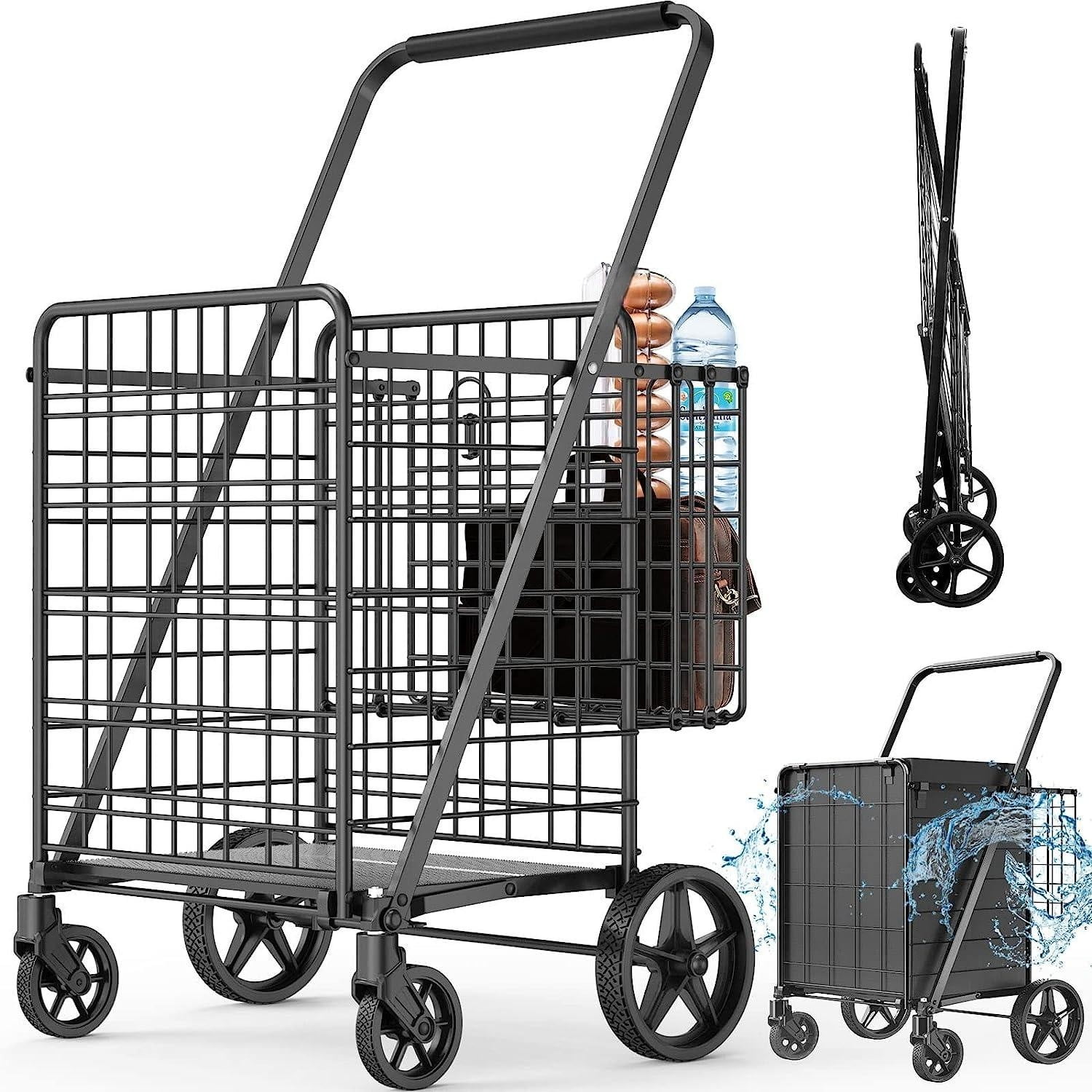 450lbs Capacity Shopping Cart,Upgrade Huge Grocery Cart on Wheels,Heavy