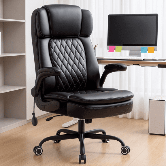 450lbs Executive Office Chair with Flip up Arm,Ergonomic Big and Tall Computer Desk Chairs,Breathable PU Leather Chair with Adjustable Lumbar Support,High Back Ofiice Chair with Pocket Spring Cushion