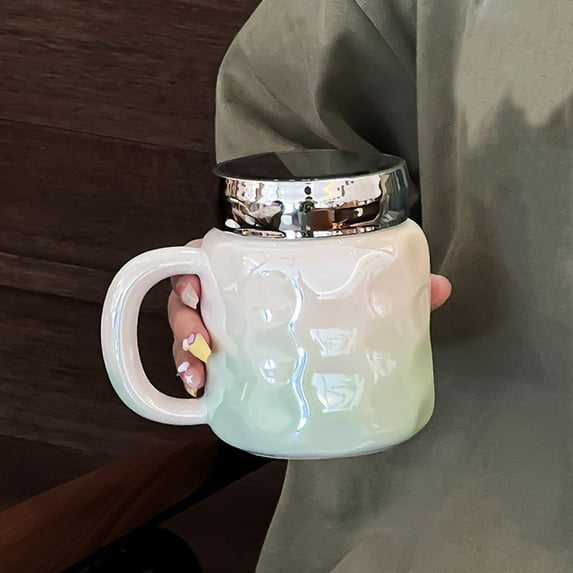 450ml Double Wall Ceramic Coffee Mug | Insulated Hot & Cold Drink Cup for Home & Office | Pink, Green, Yellow Color Options