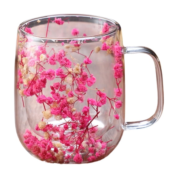 450ml Double Wall Glass Coffee Mugs Flower Coffee Mug Insulated Clear Espresso Cups for Cappuccino Tea Latte Hot Beverages Glasses (The color and position of the flowers are random)