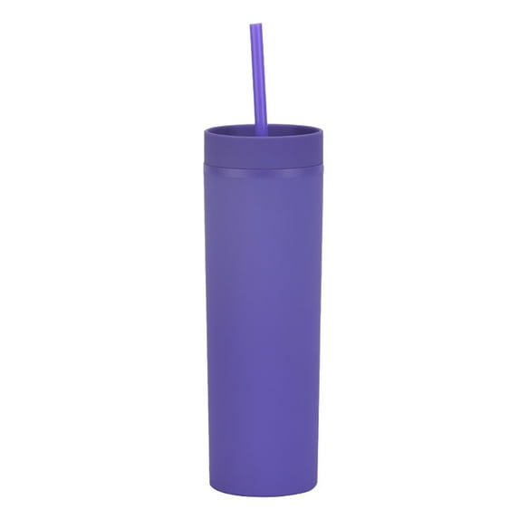 450ml Double-layer Plastic Cup Sealed Insulated Water Bottle Lid with Straw Sports Water Bottle for Children Men Women Home Office Dark Purple
