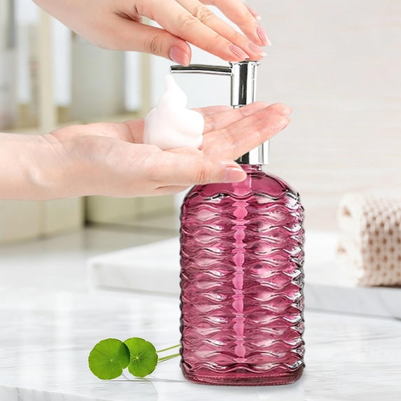 450ML Textured Glass Lotion Dispenser, Large 450ML Glass Lotion Dispenser, Press Cosmetic Jar, Elegant Container for Bathroom Hand Soap Kitchen Liquid Refill