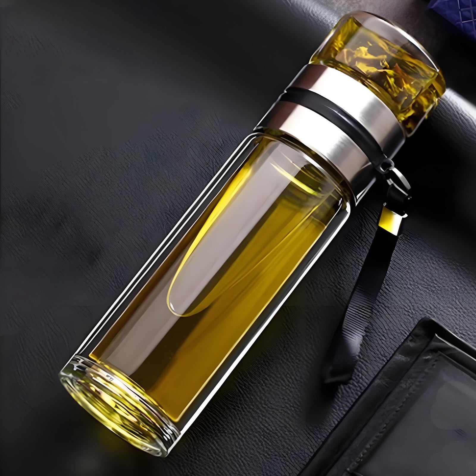 450ml Glass Tea Infuser Bottle, Double Wall Insulated Thermos with