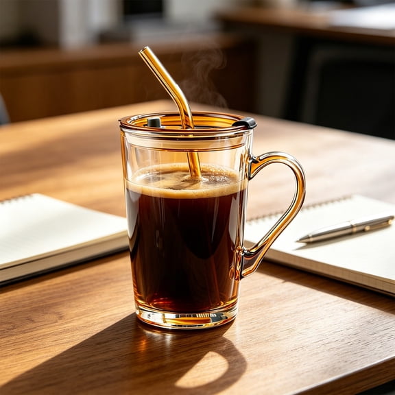 450ml Glass Water Cup 15oz with Lid and St, Thickened Glass Drinking Cup with Handle, Clear Glass Beverage Cup for Home Office, Durable Glass Cup Set