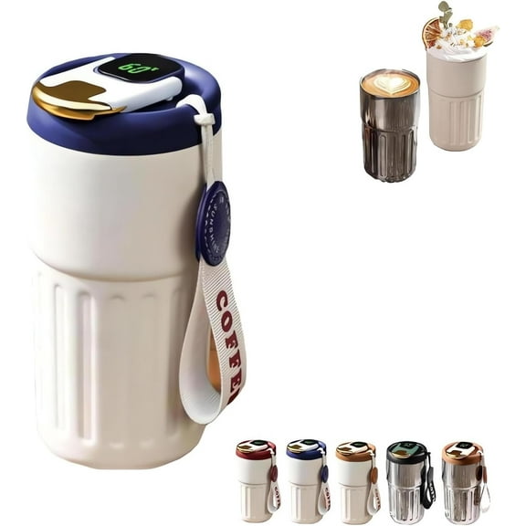 450ml Smart Thermos Bottle with LED Temperature Display, Portable Reusable Stainless Steel Coffee Cup for Travel Car Office, Leak-Proof Lid