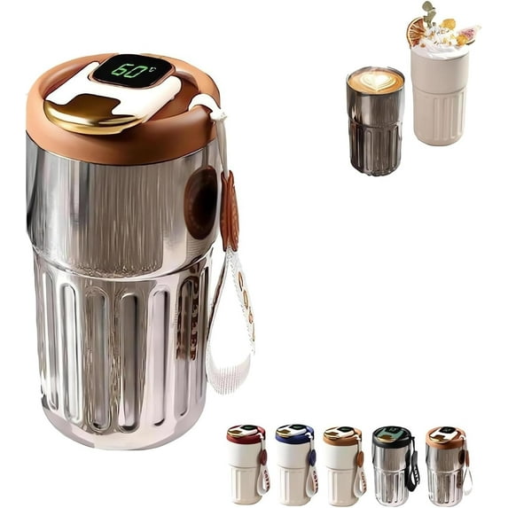 450ml Smart Thermos Bottle with LED Temperature Display, Portable Reusable Stainless Steel Coffee Cup for Travel Car Office, Leak-Proof Lid