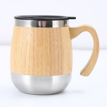 450ml Stainless Steel Bamboo Travel Mug with/without Handle and Splash Proof Lid, Durable Camping Coffee Mug