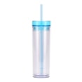 thumbnail image 1 of 450ml transparent double-layer straw cup with colored lid, double-layer water cup with strawTransparent sky blue, 1 of 4
