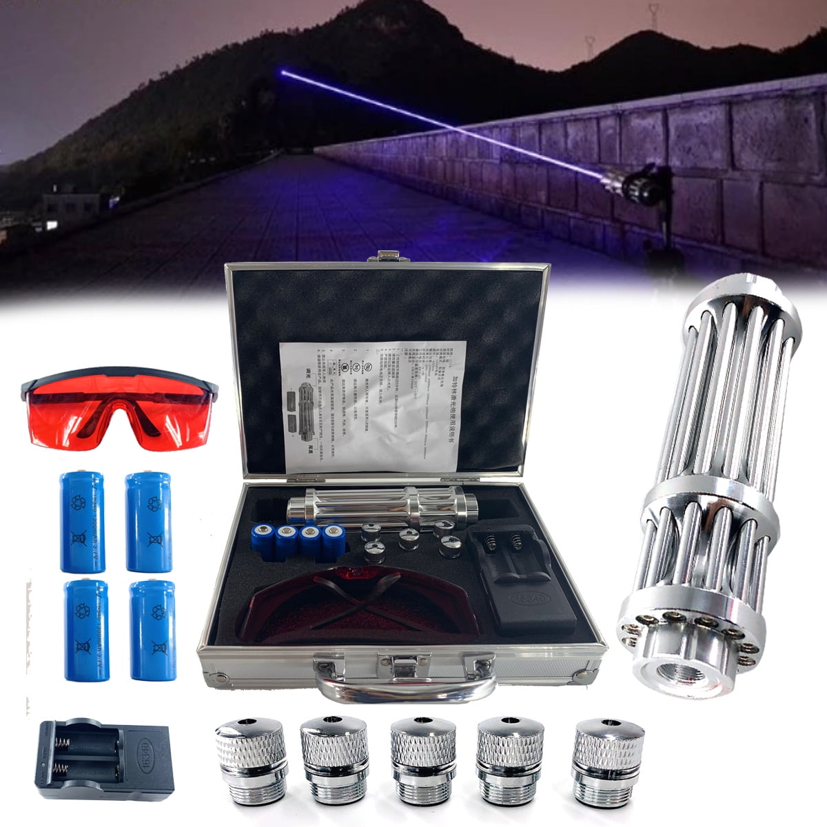 5000mW 450nm 5-in-1 Blue Beam Light Laser Pointer Pen Kit Black -  Laserpointerpro