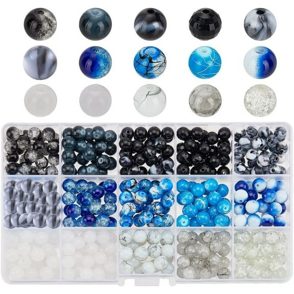 450pcs 8mm Black Blue Glass Beads 15 Colors Jewelry Beads Blue Sea Opaque Acrylic Beads Loose Beads Spacers for Easter Boho Halloween Earring Necklace Bracelet Jewelry Making DIY