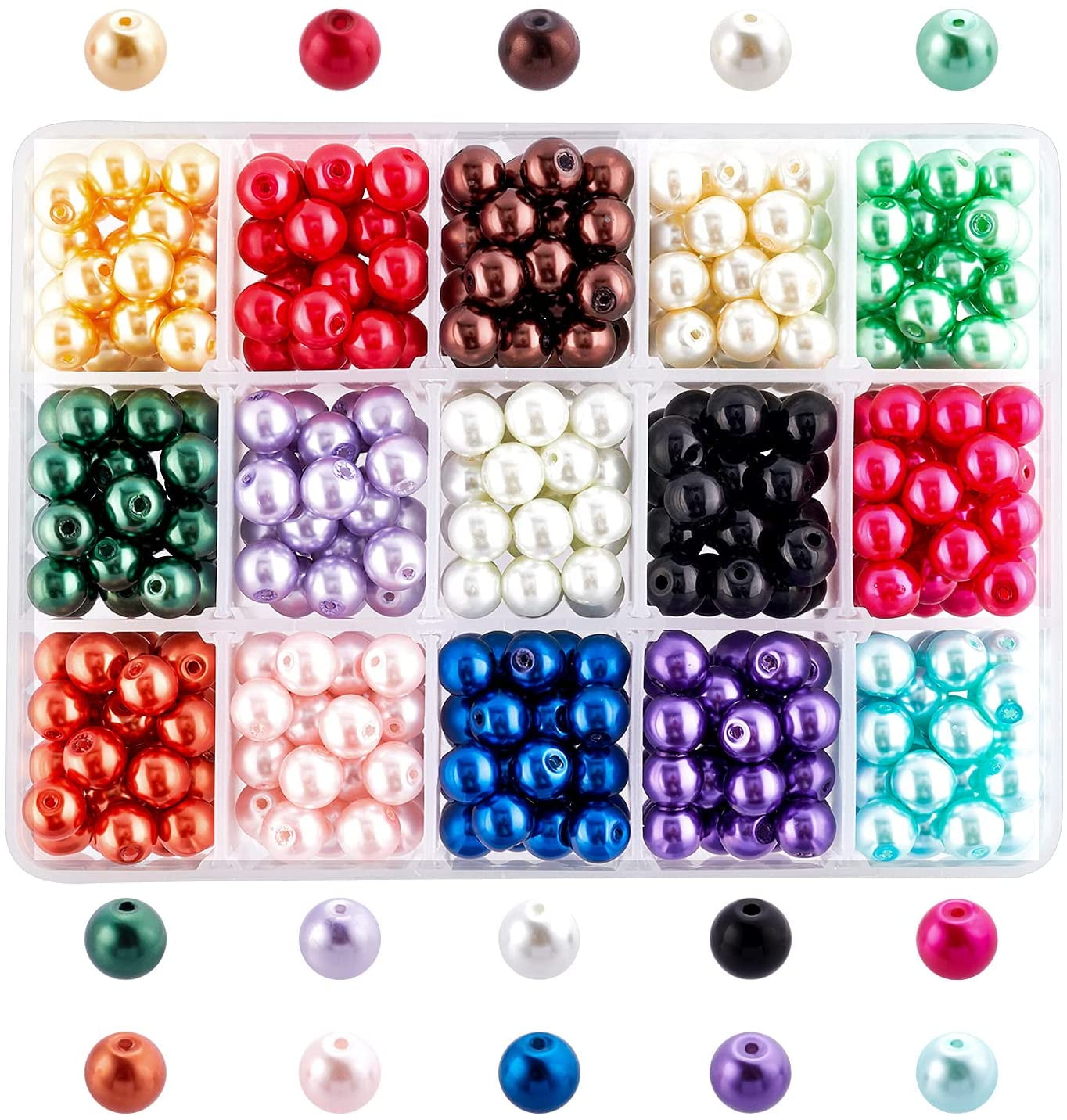 450pcs Craft Pearl Beads 15 Color 8mm Dyed Round Glass Pearl Beads Satin Luster Imitation Pearl Beads Pearlized Spacer Beads