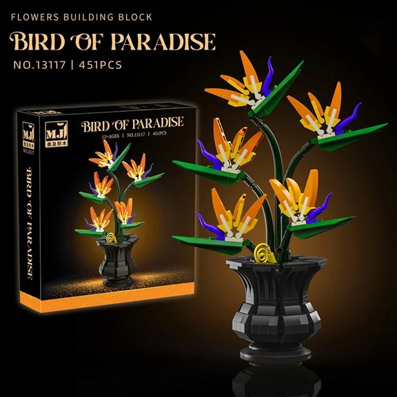 451PCS Bird of Paradise Bouquet Building Blocks Flower Plant Model DIY Brick Toy Desktop Decor Valentine Gift for Girls Kids