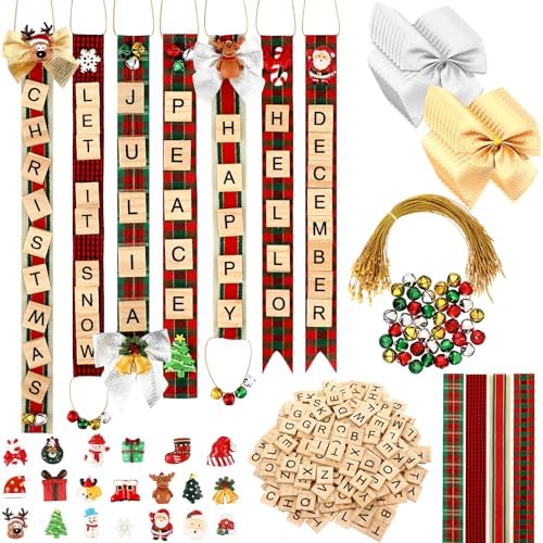 452-Piece DIY Christmas Craft Kit - Ornaments, Letter Tiles, Bells, Ribbon For Tree & Wreath Decor