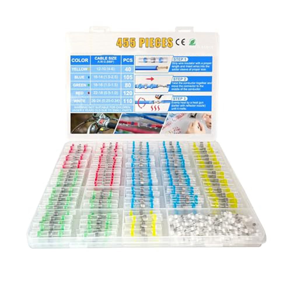 455Pcs Heat Shrink Self Soldering Butt Connector Set For All Your Wiring Needs