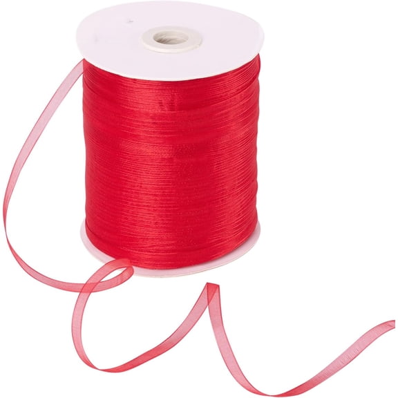 455m Organza Ribbon 0.6cm Deep Rose red Chiffon Sheer Gift Wrapping Ribbons for Flower Bouquets Wedding Birthday DIY Decoration