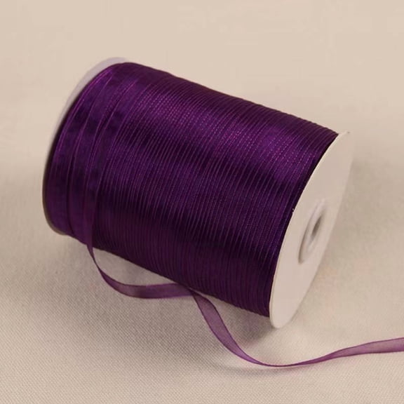 455m Organza Ribbon 0.6cm deep purple Chiffon Sheer Gift Wrapping Ribbons for Flower Bouquets Wedding Birthday DIY Decoration
