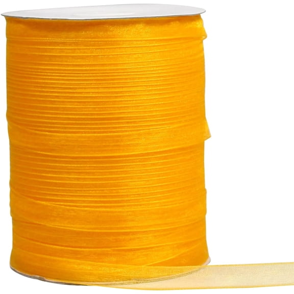 455m Organza Ribbon 0.6cm ginger Chiffon Sheer Gift Wrapping Ribbons for Flower Bouquets Wedding Birthday DIY Decoration