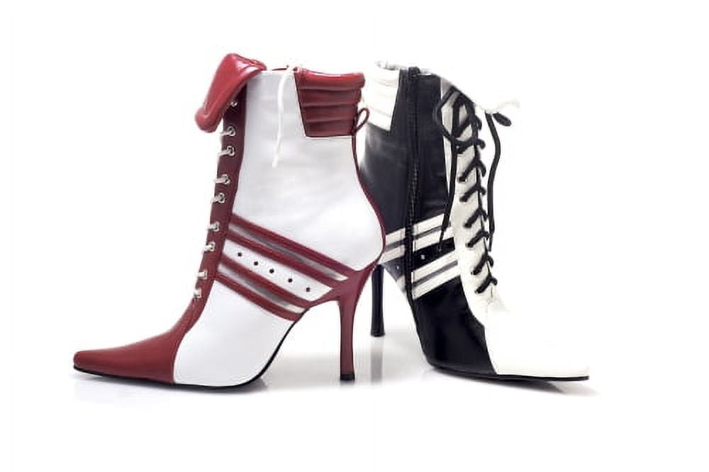 Black and White Faux Leather Lace-Up High Heel Boots