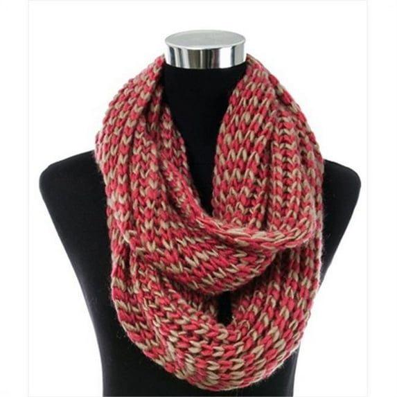45719 Two Tone Ribbed Knit Infinity Scarf, Coral