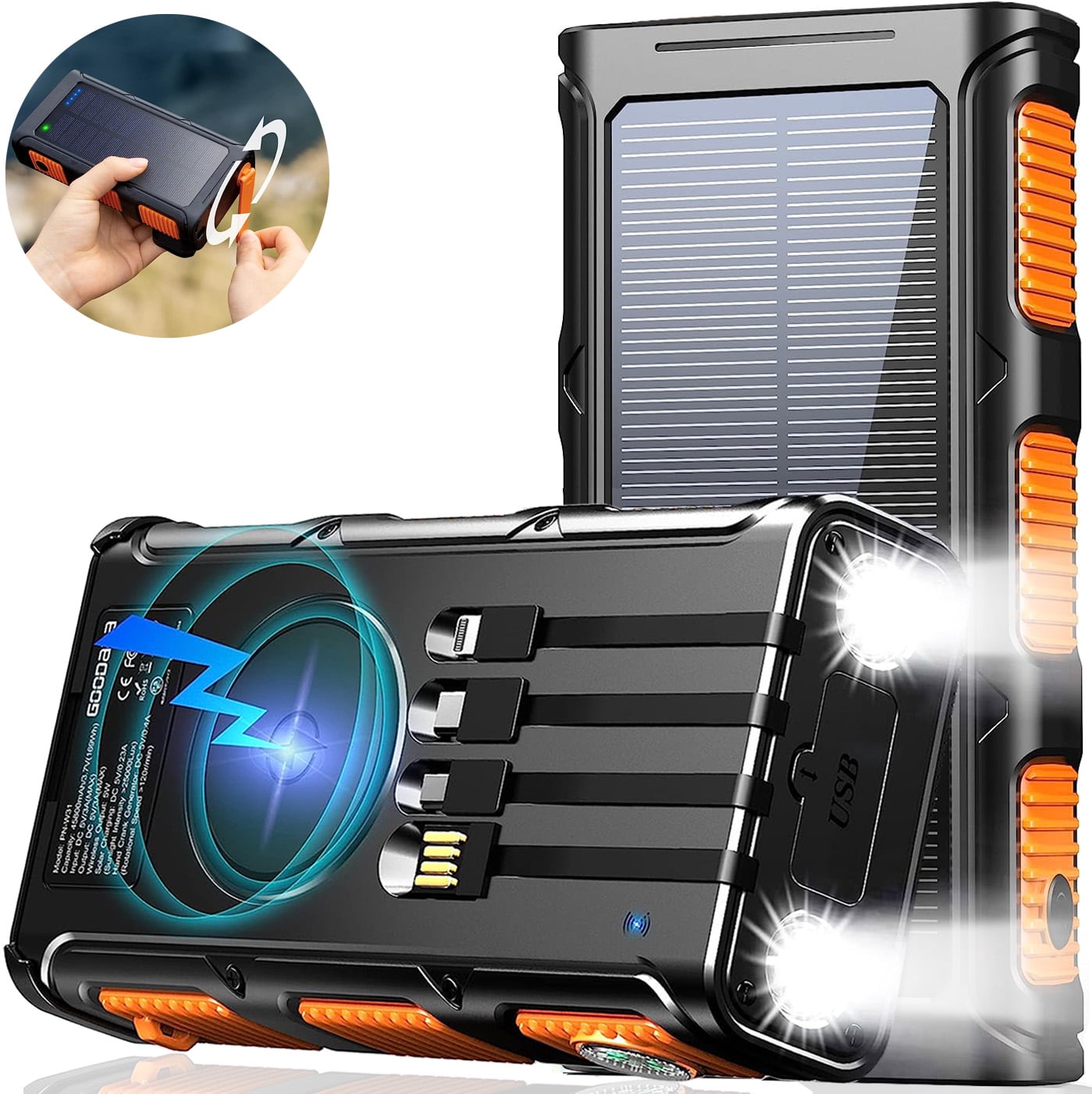 45800mAh Solar Power Bank Built in Hand Crank & 4 Cables, Battery Pack ...