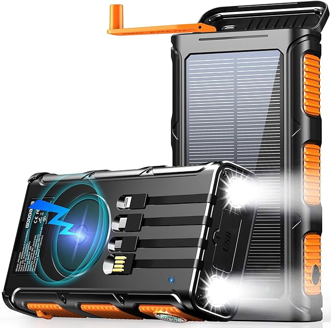 45800mAh Solar Power Bank, Portable Charger with USB-C Input/Output, 5V/3.1A QC 3.0 Fast Charging, Compatible with iPhone, Samsung, Google, and More（Orange）