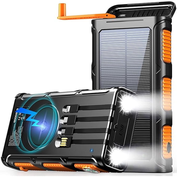 45800mAh Solar Power Bank, Portable Charger with USB-C Input/Output, 5V/3.1A QC 3.0 Fast Charging, Compatible with iPhone, Samsung, Google, and More(Orange)