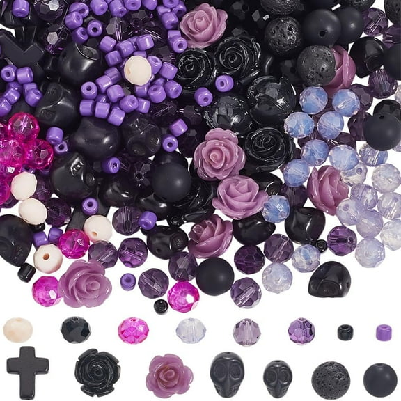 458Pcs Bead Kit Gothic Beads Rose Flower Charms Turquoise Black Stone Natural Lava Rock Glass Spacers for Jewelry Making Bracelets Necklaces DIY Crafts