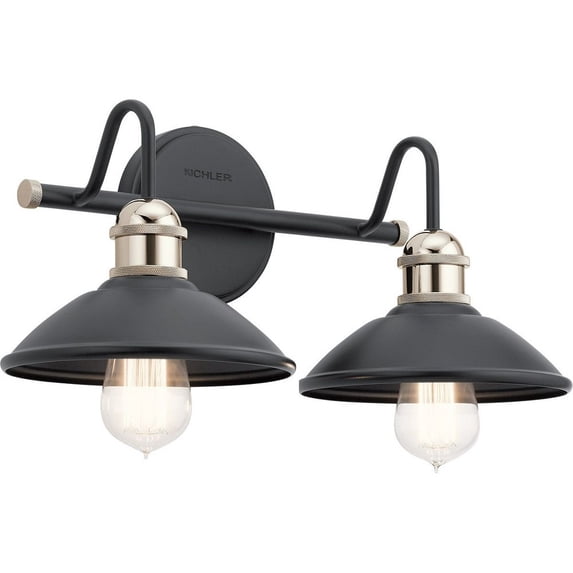 45944BK Kichler Lighting Clyde - 2 Light Bath Vanity Approved for Damp Locations - with Vintage Industrial inspirations - 7.25 inches tall by 16.75