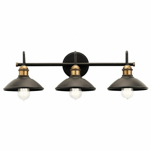 45945OZ Kichler Lighting Clyde - 3 Light Bath Vanity Approved for Damp Locations - with Vintage Industrial inspirations - 7.25 inches tall by 26.25