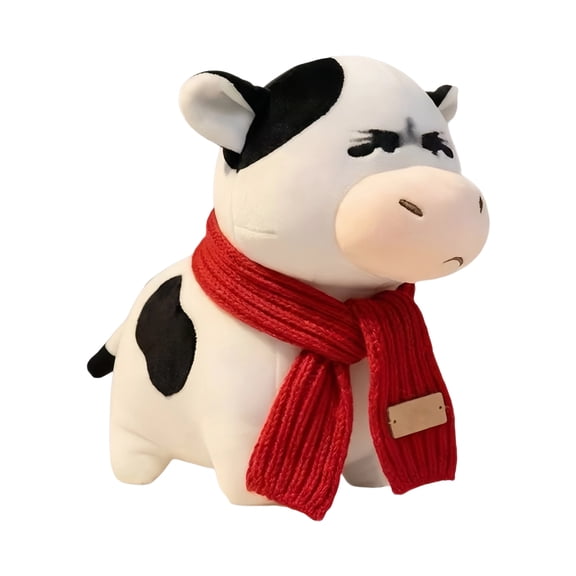 45CM Grumpy Cow Plush Decor Soft Stuffed Accent with Red Scarf, Cozy Collectible for Home & Gifting(B)